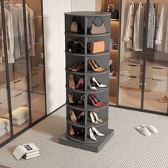 HAOYYE New 360 gray rotating shoe cabinet with 7 layers can accommodate up to 28 Paris shoes Sturdy Space-Saving Heavy Duty Modern Design Adults Dorm Room Easy Assembly Bedroom Furniture