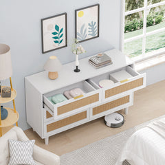 HAOYYE 6-Drawer Rattan Storage Cabinet for Bedroom and Living Room, Sturdy and Durable Design, Space-Saving Modern Furniture with Rattan Drawers, Easy Assembly and Versatile Storage Solution