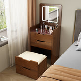 HAOYYE 3 in 1 Vanity Desk with Plip Top Mirror,Small Make Up Vanity Set with Visible Glass Desktop,Compact Makeup Vanity with 3 Drawers,Cushioned Tool,Dressing Table for Bedroom