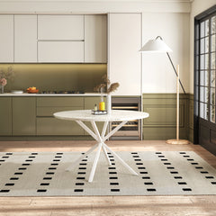 HAOYYE White Marble Top Round Dining Table With Cross-Leg Design, Removable Two-Piece Top, Matte Finish Iron Legs, Modern Sturdy Space-Saving Heavy Duty Construction, Ideal For Adults’ Dining Rooms And Small Spaces