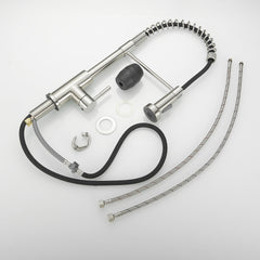 HAOYYE Commercial Brushed Nickel Kitchen Faucet with Pull Out Sprayer, Single Handle Single Lever Kitchen Sink Faucet Sturdy Space-Saving Heavy Duty Modern Design Adults Dorm Room Easy Assembly