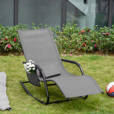 HAOYYE Gray Outdoor Rocking Chair With Breathable Mesh Fabric, Soft Padded Headrest And Armrests, Removable Side Pocket, Rubber Feet For Surface Protection, Sturdy Steel Frame Supports Up To 264 Lbs, Ideal For Patio, Backyard, Or Poolside Relaxation
