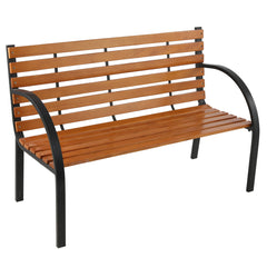 Haoyye Outdoor Patio Garden Bench with Slatted Hardwood Seat and Decorative Cast Iron Frame, Weather Resistant Park Style Seating for Porch, Lawn, Deck or Courtyard, Durable and Elegant Design for Home or Commercial Use