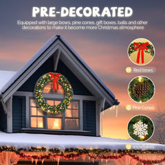 HAOYYE Green PVC Christmas Garland Decoration with 150 Warm White LED Lights and 450 Lush Branches Bow Design Perfect for Indoor Outdoor Holiday Decor Door Window Garden Party Festive Atmosphere