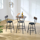 HAOYYE Round bar table and stool set with shelf, upholstered stool with backrest, Rustic Brown, 24.17"W x 24.17"D x 36.02"H Sturdy Space-Saving Heavy Duty Modern Design Adults Dorm Room Easy Assembly