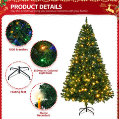 HAOYYE Green Pre-Lit Artificial Christmas Tree 6 FT Hinged Xmas Pine Tree with 1000 Branch Tips 350 Warm White LED Lights Remote Control for Holiday Party Office Home Festive Indoor Outdoor Décor