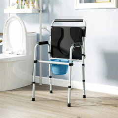 HAOYYE Black Multi-Functional Portable Toilet Chair With Adjustable Height, Lightweight Foldable Commode Chair for Bathroom, Shower, and Elderly Assistance, Durable Steel Frame and Comfortable Padded Seat for Easy Mobility and Hygiene