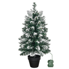 HAOYYE Premium Snow Flocked Pre-Lit Mini Christmas Tree with 30 Warm LED Lights, Small Tabletop Xmas Tree with Pot Base, Battery Operated for Home, Office, Store, Holiday Decorations, Festive Snowy Green