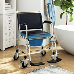 HAOYYE New Mobile Shower Chair And Toilet Wheelchair With Adjustable Height, Lightweight Portable Commode Chair With Padded Seat And Backrest, Waterproof Castor Wheels For Easy Mobility And Safety
