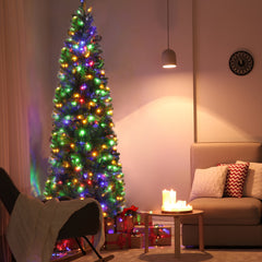 HAOYYE 7.5ft Pencil Shape Christmas Tree with Automatic Tree Structure, PVC Material, 1090 Round Heads, 350 Warm LED Lights, 10 Colorful Light Modes for Holiday and Home Decoration, Green Holiday Tree