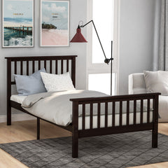 HAOYYE Wood Platform Bed Twin Bed with Headboard and Footboard (Espresso) Sturdy Space-Saving Heavy Duty Modern Design Easy Assembly Durable Stylish Home Furniture Versatile