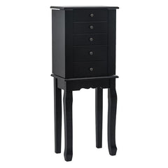 HAOYYE Standing Jewelry Armoire with Mirror, 5 Drawers and 6 Necklace Hooks, Tall Jewelry Cabinet Chest with Top Organizer and 2 Side Swing Doors