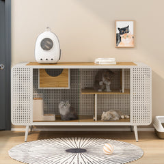 HAOYYE 55.12" Spacious Cat House with Tempered Glass, for Living Room, Hallway, Study and Other Spaces (White) Sturdy Space-Saving Heavy Duty Modern Design Adults Dorm Room Easy Assembly