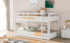 HAOYYE Twin over Twin Floor Bunk Bed with Ladder , White(Old SKU:WF281727AAK/WF286602AAK) Sturdy Space-Saving Heavy Duty Modern Design Adults Dorm Room Easy Assembly Bedroom Furniture