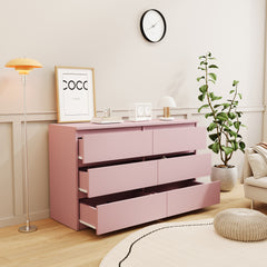 HAOYYE Pink 6-Drawer Dresser, Modern Chest Of Drawers With Spacious Storage, Sturdy Space-Saving Heavy Duty Design, Perfect For Adults And Dorm Rooms, Easy Assembly