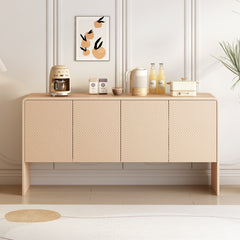 HAOYYE Minimalist Style 60"L Large Storage Space Sideboard with 4 Doors and Rebound Device for Living Room and Entryway (Apricot Cream) Sturdy Space-Saving Heavy Duty Modern Design Adults