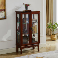 HAOYYE Curio Cabinet Lighted Curio Diapaly Cabinet with Adjustable Shelves and Mirrored Back Panel, Tempered Glass Doors (Cherry, 3 Tier), (E26 light bulb not included) Sturdy Space-Saving Heavy Duty