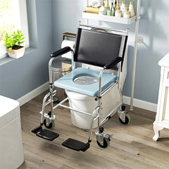 HAOYYE New Mobile Shower Chair And Toilet Wheelchair With Adjustable Height, Lightweight Portable Commode Chair With Padded Seat And Backrest, Waterproof Castor Wheels For Easy Mobility And Safety