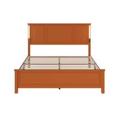 HAOYYE Queen Size Bed Frame, Platform Bed Frame with Wood Headboard and Footboard,Charging Station and LED Lights, 12 Wood Slats Support, No Box Spring Needed , Brown Sturdy Space-Saving Heavy Duty