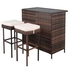 HAOYYE Bar Table and Stool Set Brown Gradient 3 Piece Rattan Pub Bistro Set with 2 Bar Stools and 1 Bar Table Removable Wicker Patio Furniture with Iron Frame for Balcony Garden Porch Lounge
