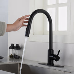 Haoyye Touch Kitchen Faucet with Pull Down Sprayer, Stainless Steel Smart Sink Faucet with Single Handle and 360° Swivel Spout, Hands-Free Touch Activation, Corrosion Resistant Matte Finish, Modern Space-Saving Design for Easy Installation