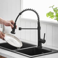 HAOYYE Commercial Black Kitchen Faucet with Pull Down Sprayer, Single Handle Single Lever Kitchen Sink Faucet Sturdy Space-Saving Heavy Duty Modern Design Adults Dorm Room Easy Assembly