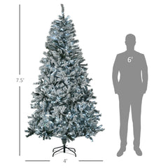 HAOYYE 7.5' Flocked Artificial Christmas Tree with Cold White LED Lights Sturdy Space-Saving Heavy Duty Modern Design Adults Dorm Room Easy Assembly Bedroom Furniture