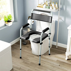 HAOYYE Black Multi-Functional Portable Toilet Chair With Adjustable Height, Lightweight Foldable Commode Chair for Bathroom, Shower, and Elderly Assistance, Durable Steel Frame and Comfortable Padded Seat for Easy Mobility and Hygiene