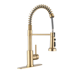 HAOYYE Pull Down Sprayer Spring Kitchen Sink Faucet Brushed Gold Sturdy Space-Saving Heavy Duty Modern Design Adults Dorm Room Easy Assembly Bedroom Furniture