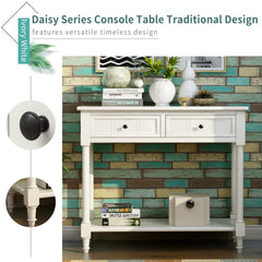 HAOYYE Daisy Series Console Table, Traditional Design with Two Drawers and Bottom Shelf, Ivory White, Sturdy Space-Saving Construction, Heavy Duty Design, Easy Assembly, Durable and Stylish Home Furniture, Versatile for Living Room or Entryway