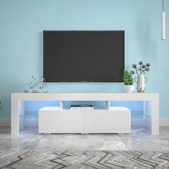 HAOYYE Modern White TV Stand, 20 Colors LED TV Stand w/Remote Control Lights Sturdy Space-Saving Heavy Duty Modern Design Easy Assembly Durable Stylish Home Furniture Versatile