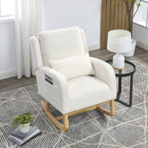 HAOYYE 27.5 "W Modern Accent High Back Living Room Casual Armchair Rocker with One Lumbar Pillow, Two Side Pockets,Teddy White (Ivory) Sturdy Space-Saving Heavy Duty Modern Design Adults