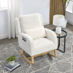 HAOYYE 27.5 "W Modern Accent High Back Living Room Casual Armchair Rocker with One Lumbar Pillow, Two Side Pockets,Teddy White (Ivory) Sturdy Space-Saving Heavy Duty Modern Design Adults