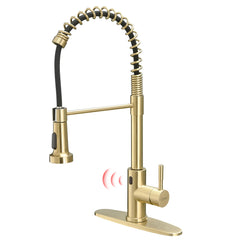 HAOYYE Touchless Kitchen Faucet,Hands Free Automatic Smart Kitchen Faucet Brushed Nickel Gold Smart Kitchen Faucet Sturdy Space-Saving Heavy Duty Modern Design Adults Dorm Room Easy Assembly