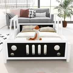 HAOYYE Full Size Classic Car-Shaped Platform Bed with Wheels,White Sturdy Space-Saving Heavy Duty Modern Design Adults Dorm Room Easy Assembly Bedroom Furniture