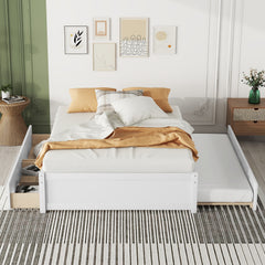 HAOYYE Full Bed with Twin Trundle and Two Drawers, White, Sturdy Space-Saving Design, Heavy Duty Construction, Easy Assembly, Durable and Stylish Home Furniture