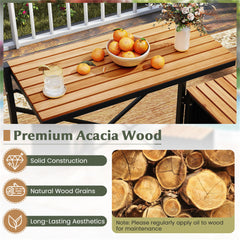 HAOYYE Black PE Rattan 2-in-1 Convertible Picnic Table and Chair Set with Storage, Hand-Woven Weather-Resistant Outdoor Furniture, Solid Acacia Wood Frame, Heavy-Duty Metal Support, Perfect for Patio, Garden, Backyard, Porch Use