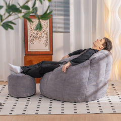 HAOYYE Oversized Bean Bag Chair Gray Color, Giant Faux Fur Shell-Shaped Bean Bag Couch, Large Accent Sofa Chair Floor Seating, Comfy Filled Bean Bag for Gaming, Reading, Relaxing, Soft and Durable