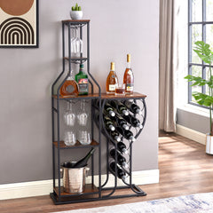 HAOYYE 11 Bottle Wine Bakers Rack, 5 Tier Freestanding Wine Rack with Hanging Wine Glass Holder and Storage Shelves, Wine Storage Home Bar for Liquor and Wine Storagefor Kitchen, Dining Room Sturdy