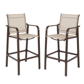 HAOYYE 2pcs Wrought Iron Garden Bar Chairs with Brown Frame and Beige Cloth Surface, Durable and Comfortable Outdoor Bar Seating, Perfect for Patio, Deck, or Backyard, Stylish and Stable Design for Relaxation