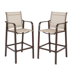 HAOYYE 2pcs Wrought Iron Garden Bar Chairs with Brown Frame and Beige Cloth Surface, Durable and Comfortable Outdoor Bar Seating, Perfect for Patio, Deck, or Backyard, Stylish and Stable Design for Relaxation