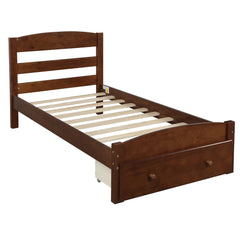 HAOYYE Twin Bed Frame with Storage Drawer and Wood Slat Support, Walnut, Sturdy Space-Saving Design, Heavy Duty Construction, Easy Assembly, Durable and Stylish Home Furniture, Versatile for Bedroom Use