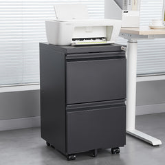 HAOYYE 2 Drawer File Cabinet with Lock, Mobile Metal Under Desk Rolling Filing Cabinet for Home Office, Fits Letter Legal A4 Size, Sturdy Heavy Duty Space Saving Design, Easy Assembly, Black