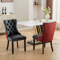 HAOYYE Nikki Collection Modern, High-end Tufted Solid Wood Contemporary PU and Velvet Upholstered Dining Chair with Wood Legs Nailhead Trim 2-Pcs Set, Black+WineRed, Burgundy,SW2101BW Sturdy