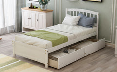 HAOYYE Twin Platform Bed Frame with Two Storage Drawers and Headboard, White, Sturdy Space-Saving Design, Heavy Duty Construction, Easy Assembly, Durable and Stylish Home Furniture