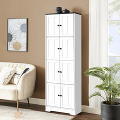 HAOYYE Tall Storage Cabinet with 8 Doors and 4 Shelves, Wall Storage Cabinet for Living Room, Kitchen, Office, Bedroom, Bathroom, White Sturdy Space-Saving Heavy Duty Modern Design Adults Dorm Room