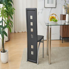 HAOYYE 4pcs Long Backrest Dining Chairs With Square Hollow Design, Comfortable PU Leather Cushions, Sturdy Electroplated Round Tube Legs, Modern Black Finish Dining Room Chairs Set For Home And Office