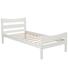 HAOYYE Twin Size Wood Platform Bed with Headboard and Wooden Slat Support (White) Sturdy Space-Saving Heavy Duty Modern Design Easy Assembly Durable Stylish Home Furniture