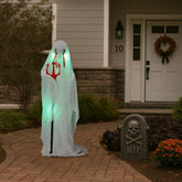 HAOYYE 4.3FT Halloween Animatronic Ghost Decoration with Trident, Sound-Activated Green Lights and Creepy Sounds, Life-Size Haunted House Prop for Outdoor Yard Lawn Party Halloween Decor