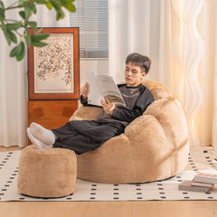 HAOYYE Giant Bean Bag Chair khaki Color, Oversized Bean Bag Couch for Adults and Kids, Faux Fur Shell-Shaped Large Bean Bag Chair with Filler, Stuffed Big Accent Sofa Chair Floor Sofa for Gaming, Reading.